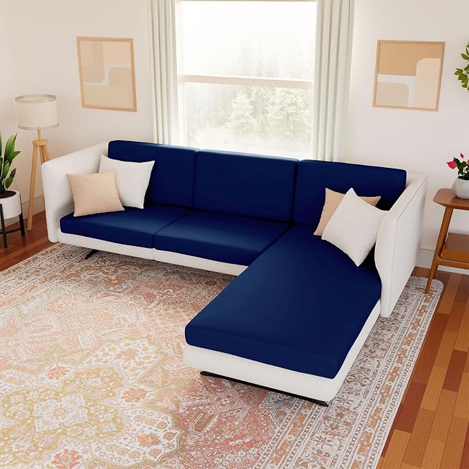 hyha Waterproof Couch Cushion Covers, Stretch Sofa Couch Seat Slipcover for Dog Washable, Non-Slip Waterproof Outdoor Cushion Covers for Patio Furniture Replacement (3 Pieces, Navy)