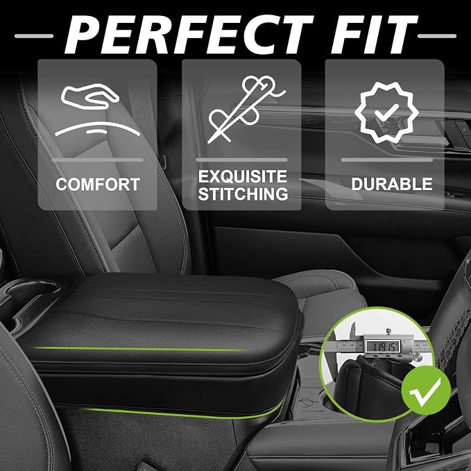 Muslogy Center Console Armrest Cover Fit for Chevy Silverado GMC Sierra 2019-2026, GMC Yukon & Chevy Tahoe & Suburban 2021-2026 Accessories, Armrest Pad Console Lid Cushion Vegan Leather 1-Inch Thick
