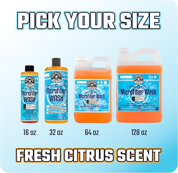 Chemical Guys, Microfiber & Towel Wash Detergent, Deep Clean, Orange, 64 oz | Concentrated detergent deep-cleans microfiber towels, mitts and pads, lifting wax, grease and grime, orange scent