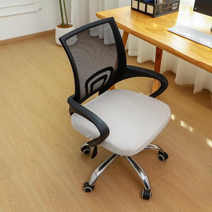 FORCHEER Waterproof Office Chair Seat Cover 20x20 Cream Stretchable Jacquard Desk Chair Seat Cover with Buckles Bottom Only Washable Removable