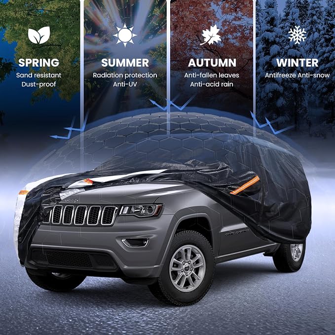 Multi-Layer Car Cover Custom Fit for Jeep Cherokee(2013-2026), 100% Waterproof All Weather for Automobiles, Gift with Towel, Heavy Duty Car Covers for Rain Sun UV Protection with Door Zipper
