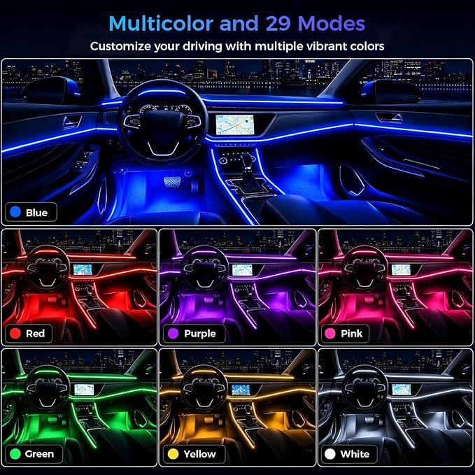 Interior Car LED Strip Lights with APP Control,10 in 1 RGB Multicolor with 315 inches Fiber Optic Ambient Lighting Kits,Car Neon LED Strip Lights with Music Sync Mode