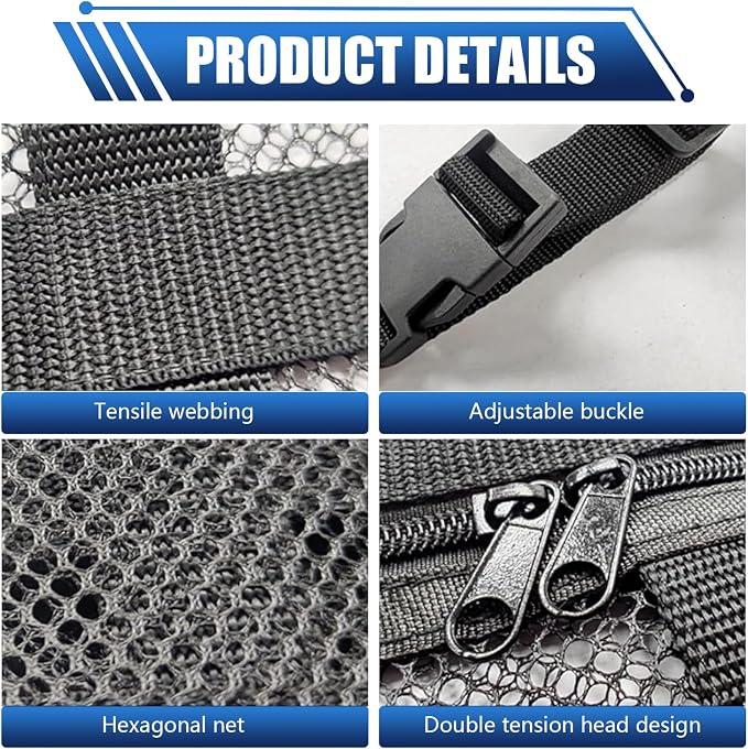 Car Ceiling Cargo Net Pocket, Black, Universal Heavy Duty Automotive Roof Storage Accessories for Truck SUV Car with Buckle Fasteners, Polyester Mesh, 31.49In x 21.25In