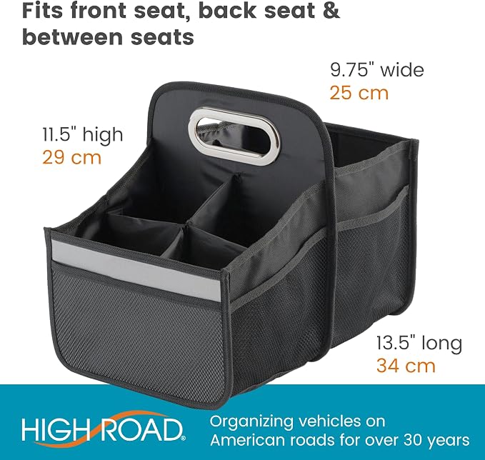 High Road Car Caddy Organizer with Cup Holders and Easy Carry Handle | Front Seat Organizer for Adults and Backseat Car Organizer for Kids Keeps Car Seats Clutter Free