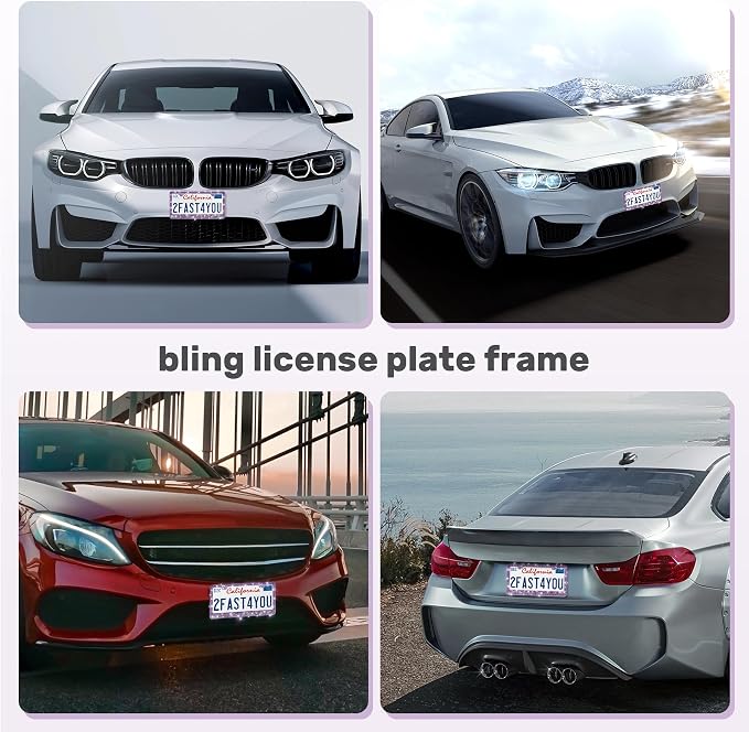 QUANQIUFEI 2 Pack Bling License Plate Frames, Sparkly Rhinestone Diamond Car License Plate Cover for Women, Stainless Steel Car Accessories with Glitter Crystal Caps (Tanzanite)