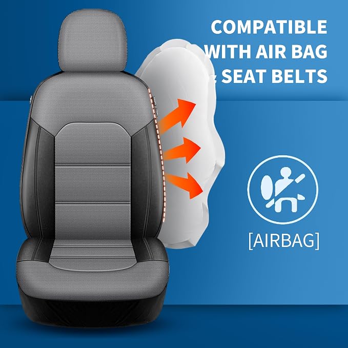 HChengkikz Front Car Seat Covers, Air Mesh, Breathable (Black + Gray) | Airbag Compatible, Automotive Comfort Protection, Universal Fit for Most Cars,Trucks,SUVs
