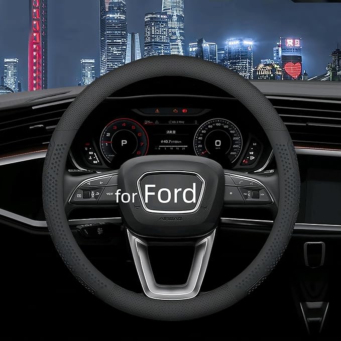 Yangday Leather Steering Wheel Cover for Ford F150 F250 F350, 15.5-16 inches Car Steering Wheel Cover with Non-Slip Breathable (Black)
