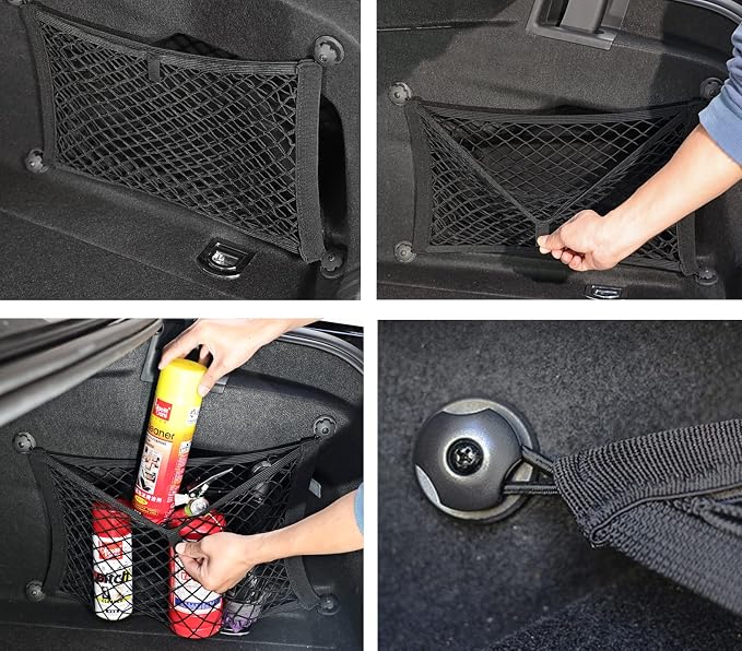 2 Pack Small Cargo Net Pocket Storage Mesh Net Elastic Automotive Cargo Nets Storage Pouch for Car Trunk Net, RV, Boat Storage Mesh Pocket Net with 8 Mounting Screws and Hooks (18 x 9.8 Inches)
