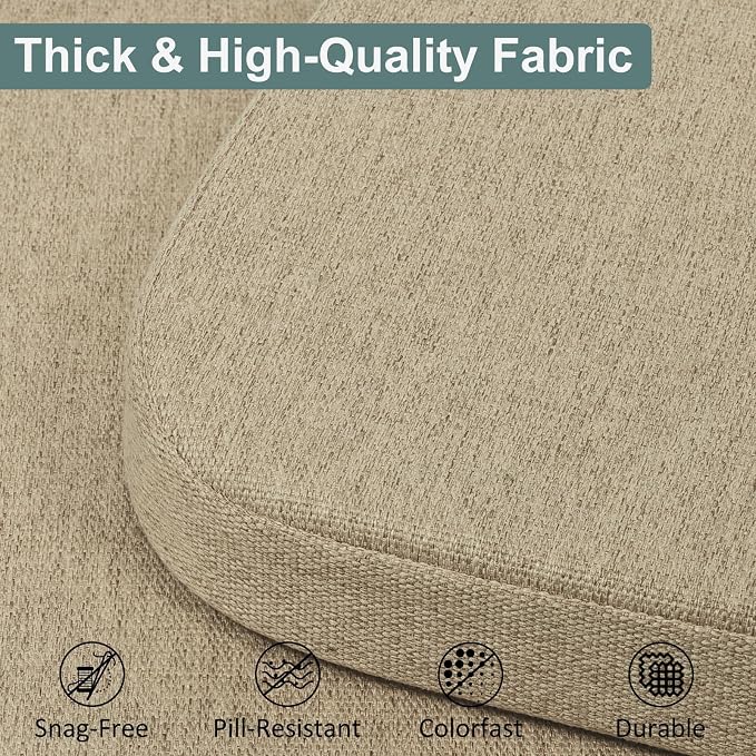 Shinnwa Dining Chair Cushions Set of 4, Patented Design Memory Foam Seat Cushions for Dining Chairs with Ties and Washable Cover, 4 Pack, 17" x 16" x 2", Natural Linen