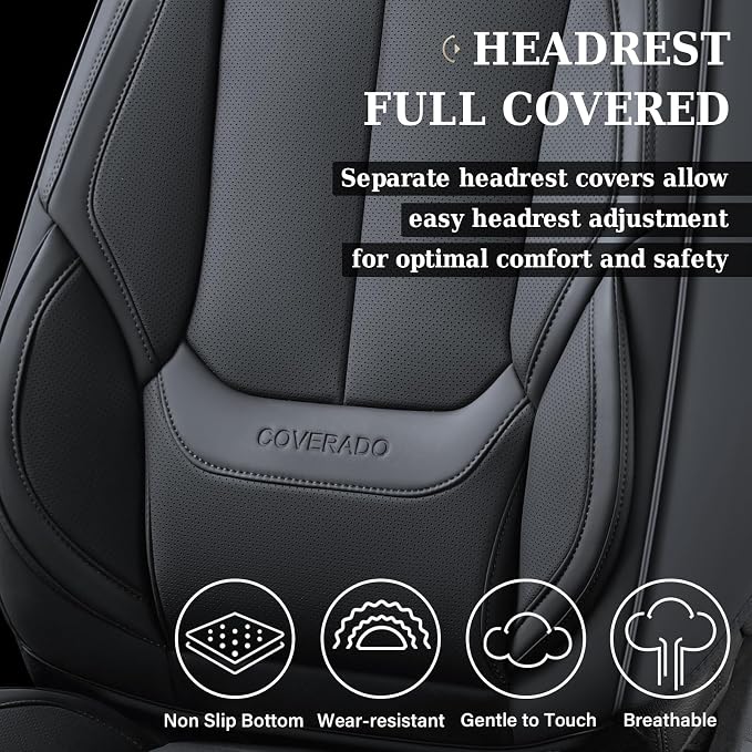 Coverado Car Seat Covers, Seat Covers for Cars, Waterproof Leather Auto Seat Protectors, Leather Car Seat Cushion, Car Interiors Accessories Universal Fit for Most Cars