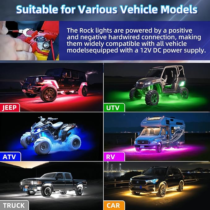 20Pods Multicolor RGB LED Rock Lights for Semi Trucks Pickup RV Jeep Golf Cart Offroad, Segmented Waterproof Underglow Light Kit Neon with APP/RF Remote Control, Music Mode 12V Fender Lights