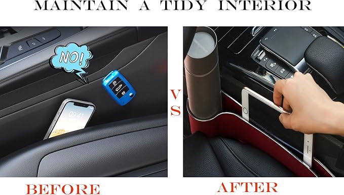 Upgraded Car Side Seat Gap Filler Dual Slot Organizer with Phone Cup Holder(2, red)