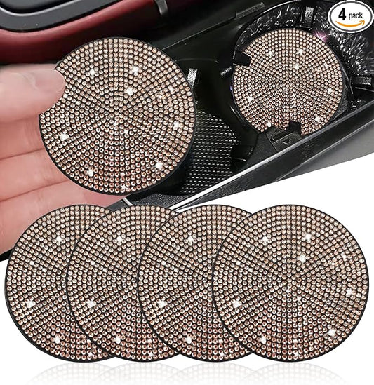 NBTEPEM 4pcs Bling Car Cup Holder Coaster, 2.75 inch Anti-Slip Shockproof Universal Fashion Car Coasters Insert Bling Crystal Rhinestone Automotive Interior Accessories for Women (Champagne)