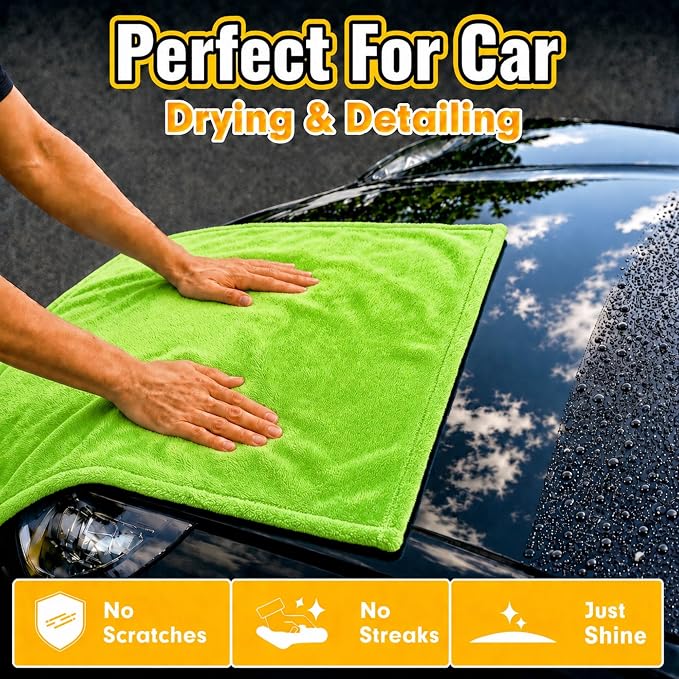 teworld® 2-Pack Car Drying Towels, Large 36 x 28 Inch, 1300 GSM, Dual-Color | Twisted Loop Microfiber Towel for Cars - Absorbent Car Dry Towel and Car Wash Towel for Streak-Free, Paint-Safe Car Detailing