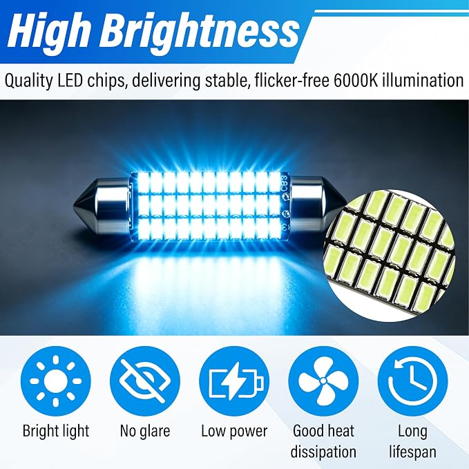 ecocstm 24 PCS LED Interior Car Lights, T10 31mm 41mm LED Interior Lights Replacement Kit, 13V Interior Led Lights for Cars Dome, Map, Door, Trunk, Indicator Light (Ice Blue)