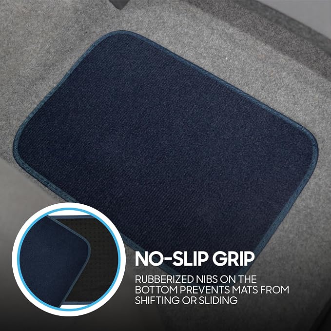 BDK Premium Blue Carpet Floor Mats for Cars - Universal Fit Interior 4-Piece Car Mats Full Set with Vinyl Heel Pad Protector - Cute Car Accessories Interior Floor Covers for SUVs & Trucks