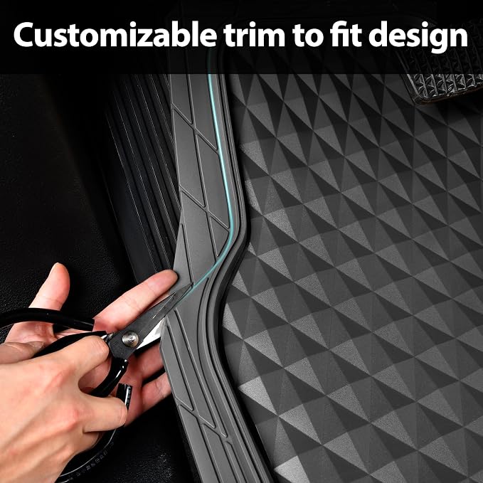CAR PASS Heavy Duty Rubber Gray Car Floor Mats & Cargo Liners, Deep Dish All-Weather Trunk Mats Durable Anti-Slip 3D Rhombus Waterproof Trim to Fit Liner Universal Fit Auto,Sedan,SUV,Truck, Gray