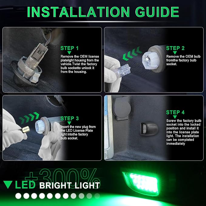 LivTee LED License Plate Light Assembly, Tag Light Fits Chevy Silverado 1500 2500 3500 1999-2013, Tahoe, Suburban, Fits GMC Sierra, Yukon XL, Cadillac Escalade, Car Accessories, Green