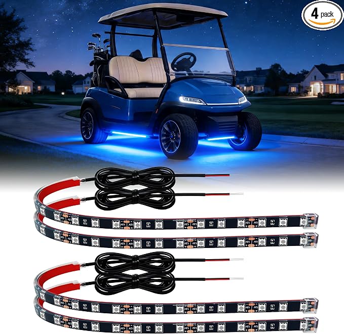 Car LED Strip Lights IP68 Waterproof Cuttable 12inch Blue 4 Pcs | 12V Footwell & Underbody Lights, 18pcs 5050 SMD, interior & exterior light, fits SUVs, trucks, motorcycles, boats, golf carts