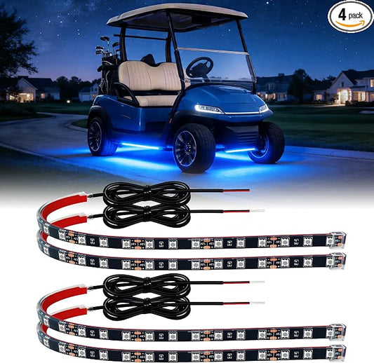 Car LED Strip Lights IP68 Waterproof Cuttable 12inch Blue 4 Pcs | 12V Footwell & Underbody Lights, 18pcs 5050 SMD, interior & exterior light, fits SUVs, trucks, motorcycles, boats, golf carts