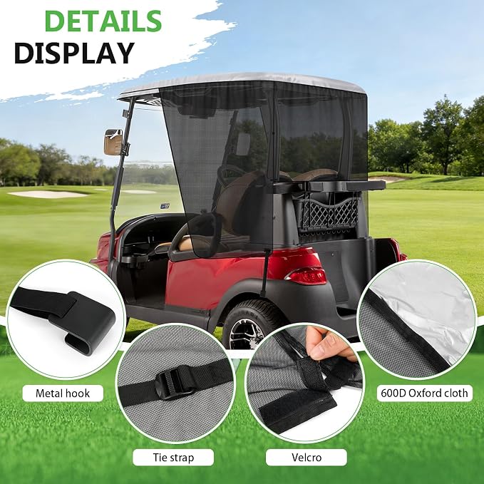 600D Golf Cart Sunshade for Club Car DS, Mesh Sun Enclosure for UV Protection, Heat & Wind Blocker, Cool Mesh
