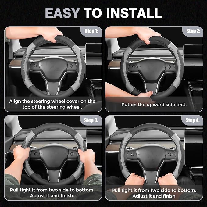 FLORICH Car Steering Wheel Cover, Microfiber Leather Steering Wheel Covers with Anti-Slip Lining, Breathable Elastic Car Steering Wheel Protector, Universal Standard Size 14-15 inch