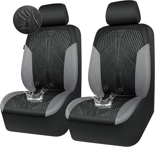 CAR PASS Waterproof Black Gray Car Seat Covers Front Seat Covers Neoprene Wetsuit,All-Weather Non-Slip Durable,Universal Fit for SUV Sedans Trucks Van Automotive,Airbag Compatible,3D Emboss Black Gray
