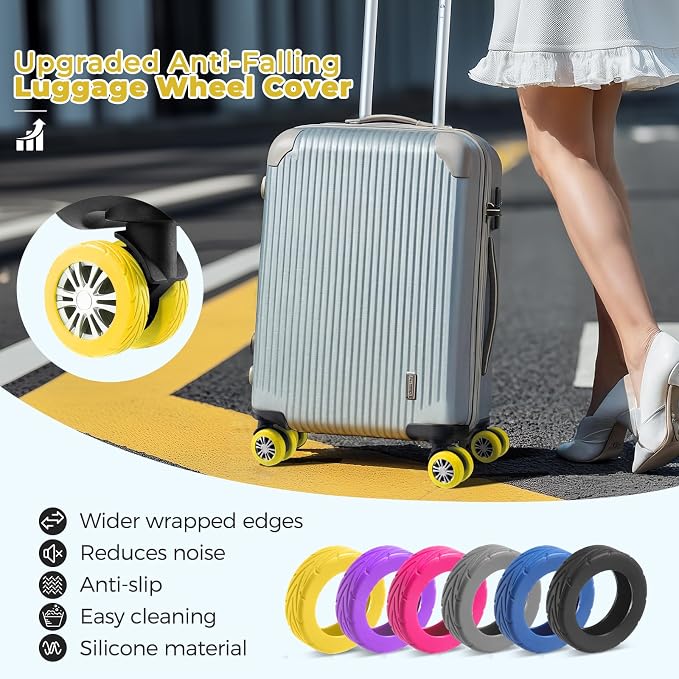 8Pcs Upgrade Luggage Wheel Covers, Travel Accessories (Yellow) | Wear-resistant & anti-noise silicone covers. Fits 2-2.4" wheels. Protects suitcase wheels. Travel essential for suitcases