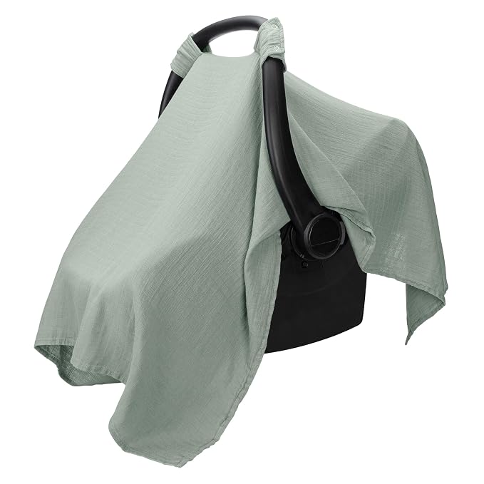 Comfy Cubs Baby Car Seat Cover - Soft, Breathable Bamboo Rayon and Muslin Cotton Blend - Lightweight Canopy for Sun, Bug, and Comfort Protection - Large Size Infant Seat Cover in Fern Design