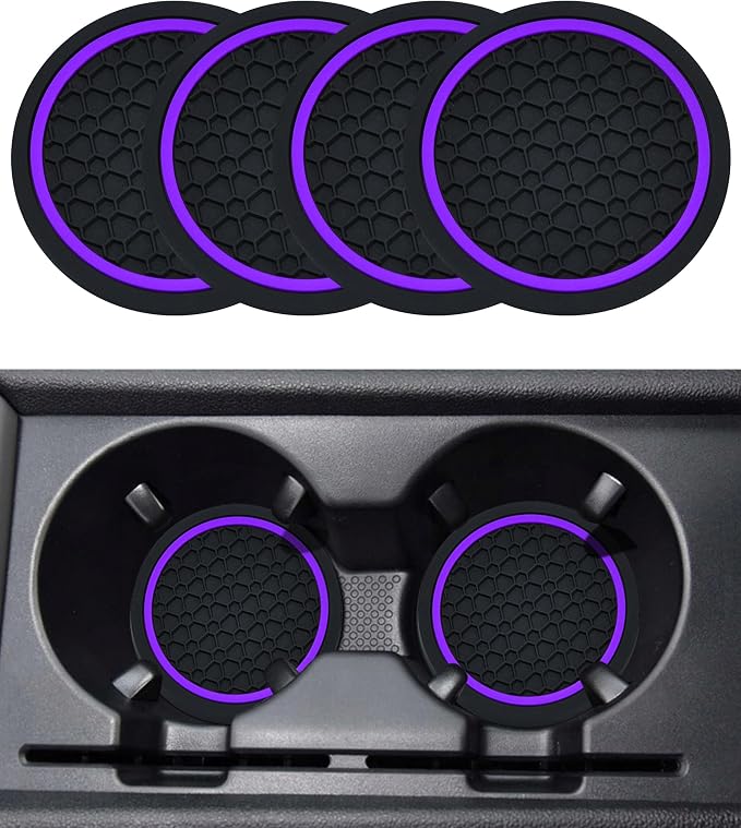 SCUARI 4PCS Car Coasters,Car Cup Coasters,Car Coasters for Cup Holders,Car Accessories Car Cup Holder Coaster,2.75 Inch No-Slip Anti Dust mats Cup Holder Insert Coaster,Fits Vehicles (Black&Purple)