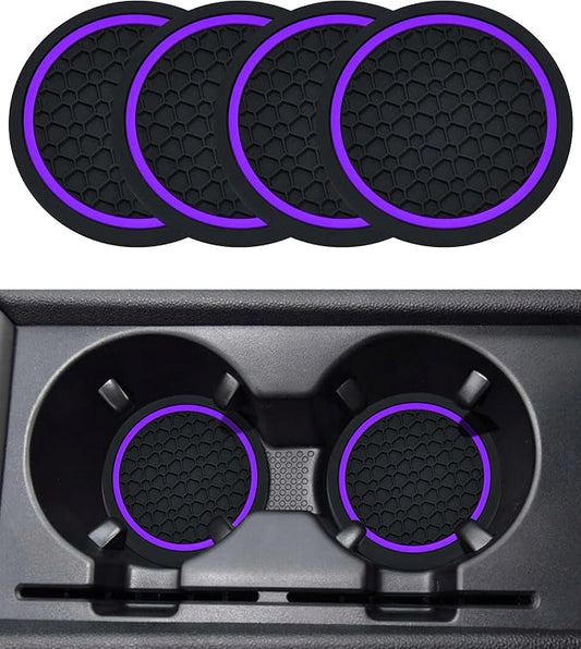 SCUARI 4PCS Car Coasters,Car Cup Coasters,Car Coasters for Cup Holders,Car Accessories Car Cup Holder Coaster,2.75 Inch No-Slip Anti Dust mats Cup Holder Insert Coaster,Fits Vehicles (Black&Purple)