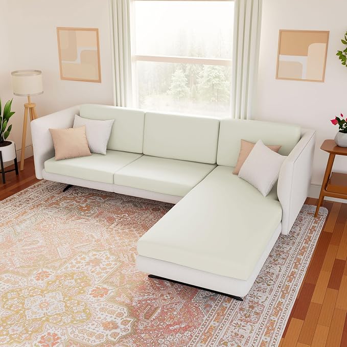 hyha Waterproof Couch Cushion Covers, Stretch Sofa Couch Seat Slipcover for Dog Washable, Non-Slip Waterproof Outdoor Cushion Covers for Patio Furniture Replacement (2 Pieces, Beige)
