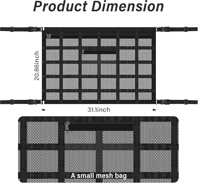 Upgrade Car Ceiling Cargo Net Pocket with Zip,Double Layers+Avoid Sagging Roof Cargo Bag for Toy,Quilts,Tickets,Universal Road Trip Essentials Car Organizers and Storage for Truck SUV