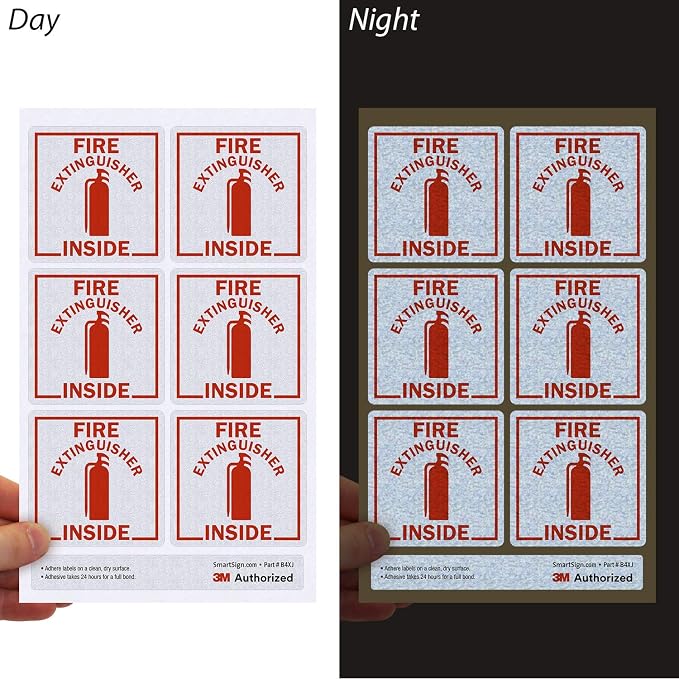 SmartSign Fire Extinguisher Inside Stickers | 2.75" x 2.75" Engineer Grade Reflective Labels, Pack of 6, Made in USA