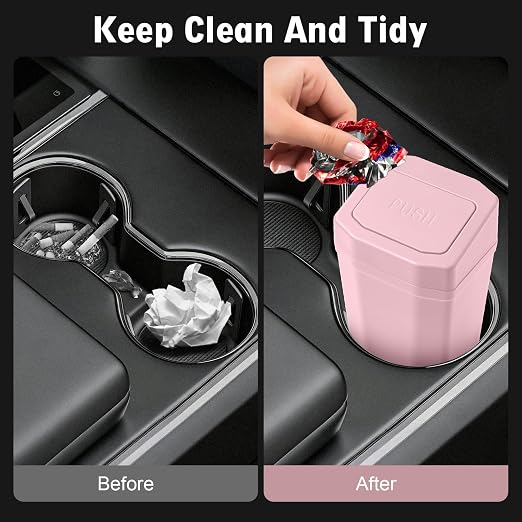 Car Trash Can with Lid - 2 Packs Mini Car Garbage Can Bin for Cup Holder - Pink Small Leakproof Vehicle Trash Bin for Back Seat, Cute Automotive Accessories Organizers and Storage for Door SUV Truck