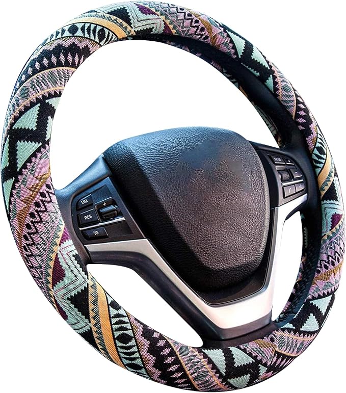 Valleycomfy Boho Steering Wheel Covers for Women Cloth Bohemian Universal | 15 inch Baja Blanket Enthic Maya