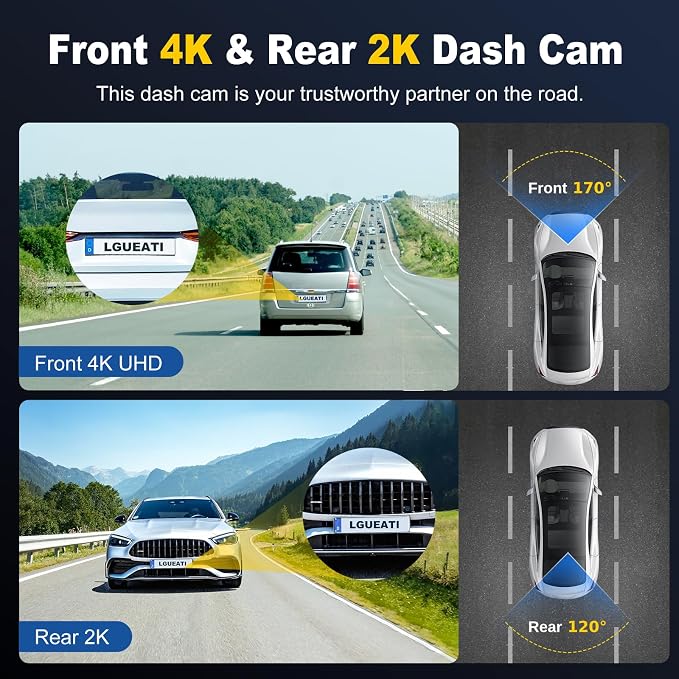 4K+2K Dash Cam Front and Rear, Free 64GB Card Included, 5.8GHz WiFi Dash Camera for Cars, Built-in G-Sensor, 3.2” IPS Screen, 170°Wide Angle, Night Vision, 24 Parking Mode, White