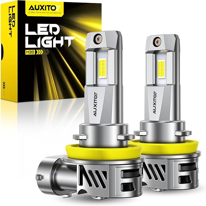 AUXITO H11 H9 H8 Light Bulbs, 50000LM 6500K Cool White, Plug and Play CANbus Ready No Flicker, Pack of 2