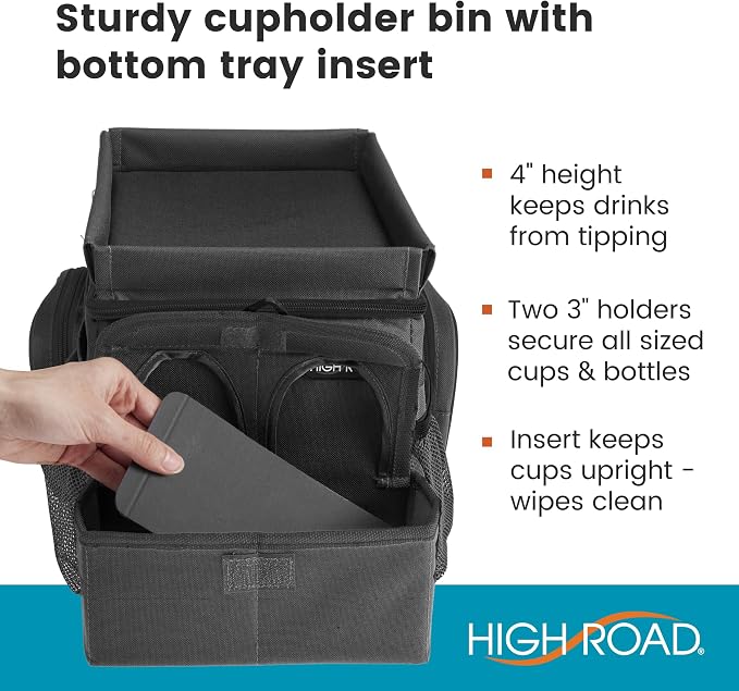 CarHop Car Organizer, Car Snack Organizer with Cup Holder, Tray and Cooler | High Road Middle Seat, Passenger Seat and Back Seat Car Organizer - Road Trip Cooler for Car with Tray and Side Pockets