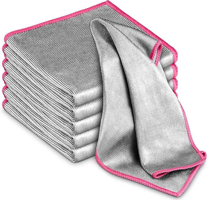 Airlab Glass Polishing Streak Free Miracle Cleaning Cloth, Sliver-Pink | Lint Free Microfiber Cleaning Rags for Glasses Kitchen Dish Mirrors Easy Clean, 12 x 12 Inches, Pack of 6