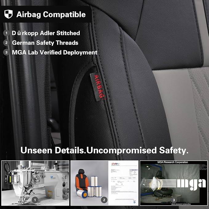 EKR Car Seat Covers Custom Fit for Toyota 4Runner(7 Seats) Full Set | for Toyota 4 Runner 2010-2024 Seat Covers for SUV,Full Wrap,Airbag Compatible,Pet-resistant,Faux Leather(Black+Light Gray)