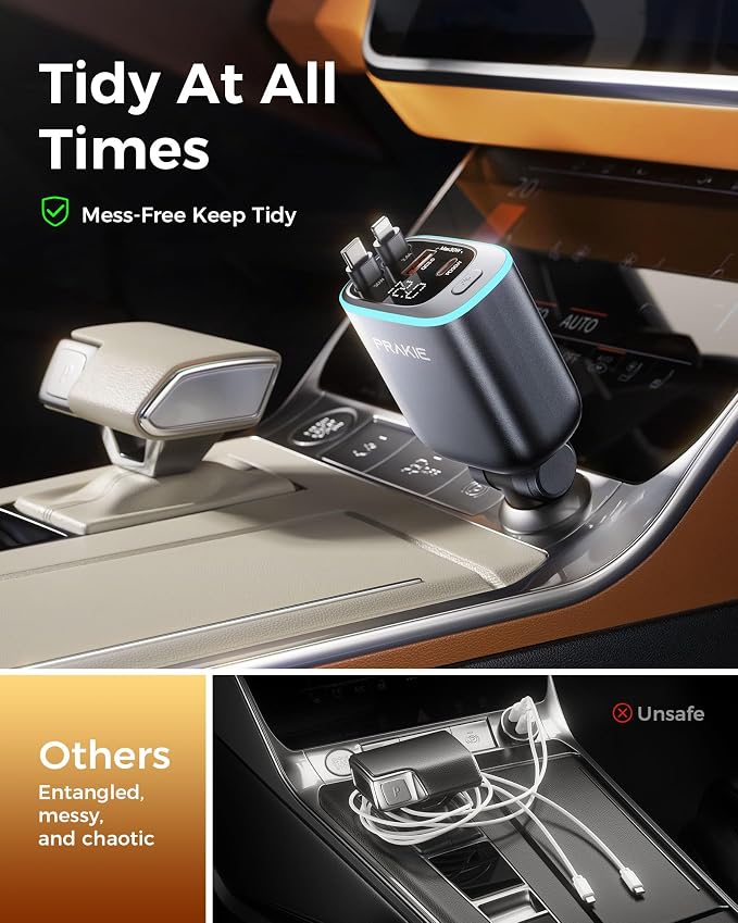 4 in 1 Car Charger, Retractable iPhone Car Charger Fast USB C Phone Charger | Cigarette Lighter with 2 Cable 25 Inch and 2 USB Ports, Multi Port USB Car Charging for iPhone 17/16/15/14/13 Pro Max-2Pack