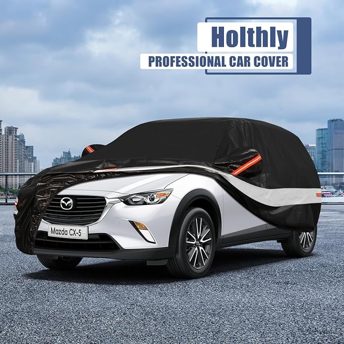 10 Layers SUV Car Cover Custom Fit for Mazda CX5 CX-5 CX50 CX-50 (2012-2026) Waterproof All Weather for Automobiles, Outdoor Full Cover Sun UV Rain Protection with Cotton.Black