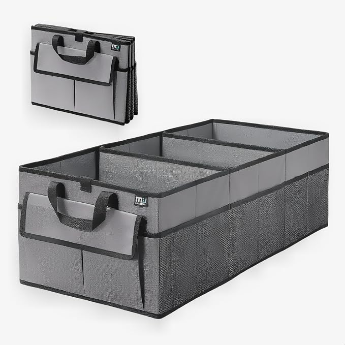 MIU COLOR Trunk Organizer for Car, 12 Pockets Sturdy Car Organizer for SUV, Non-Slip Bottom, Oxford Storage Organizer for Sedan, Van, Jeep, Grocery, Large 3 Compartments, Silver Gray 31.9"×12.6"×10.6"