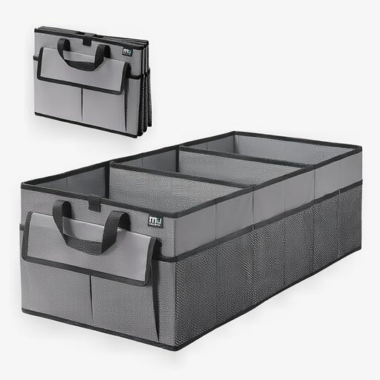 MIU COLOR Trunk Organizer for Car, 12 Pockets Sturdy Car Organizer for SUV, Non-Slip Bottom, Oxford Storage Organizer for Sedan, Van, Jeep, Grocery, Large 3 Compartments, Silver Gray 31.9"×12.6"×10.6"