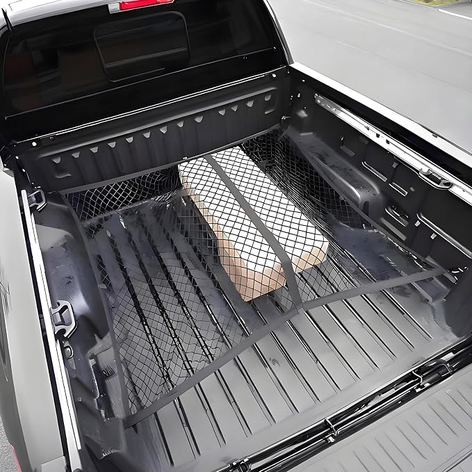 BAILALIBO Cargo Net with Metal Hooks, 48x48 in | Elastic stretchable mesh, adjustable for Pickup/SUV/truck, universal fit, trunk storage, heavy-duty car exterior accessory