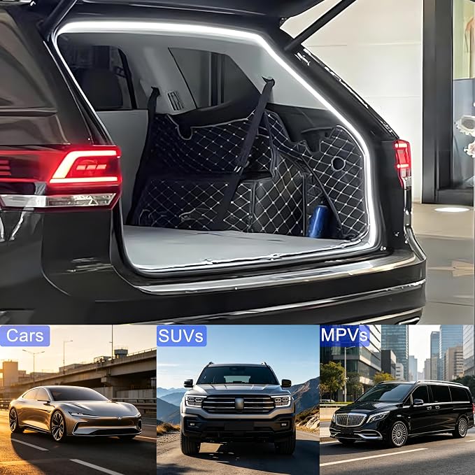 Newly Upgraded 157.48" SUV Trunk LED Light Strip, 6000K Dynamic Flowing Bright Cargo Area Lighting for Trunk Organizer/Mat Setup, Waterproof Interior Tailgate Lamp for SUV/MPV(White)