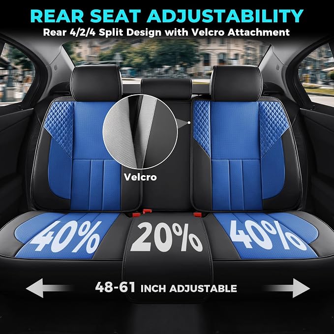 Universal Car Seat Covers for SUVs Sedans Trucks BlackBlue | universal fit, faux leather, waterproof, breathable, stain/scratch resistant, airbag compatible, anti-slip, easy install