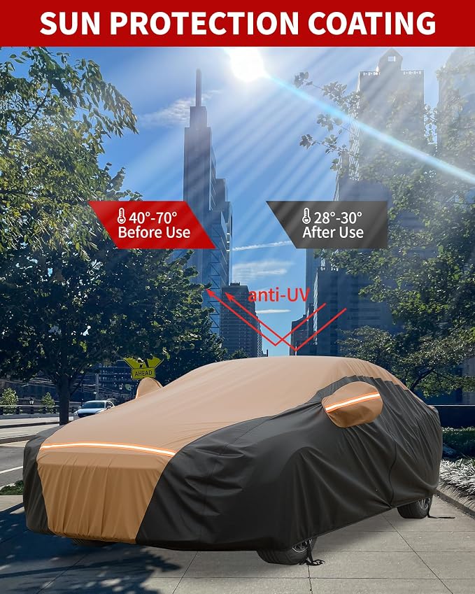 Car Cover Waterproof All Weather,6 Layers Car Covers for Automobiles, Full Exterior Cover with Zipper, Outdoor Car Cover Sun UV Rain Snow Wind Protection, Fit for 185"(185 * 70 * 59 inch) Sedan