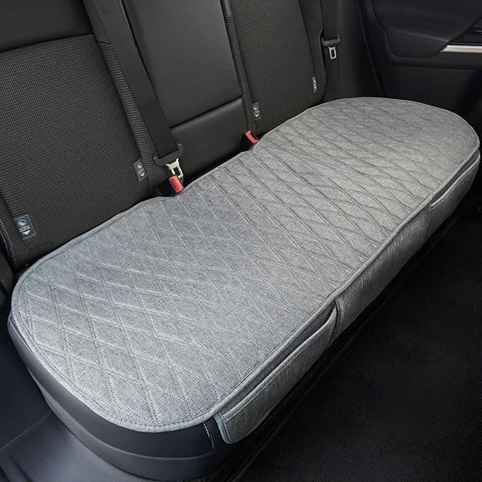 Leader Accessories Faux Linen Rear Bench Seat Cover, Size M, Grey | Breathable Back Seat Protector With Non-Slip Bottom, Diamond Stitched Bench Seat Cushion for Vehicles Cars Van SUV Truck